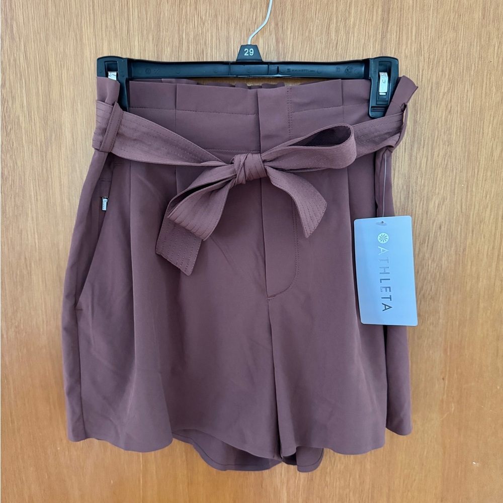 Athleta Skyline II Pleated Paper bag Shorts in Hearth Rose NWT